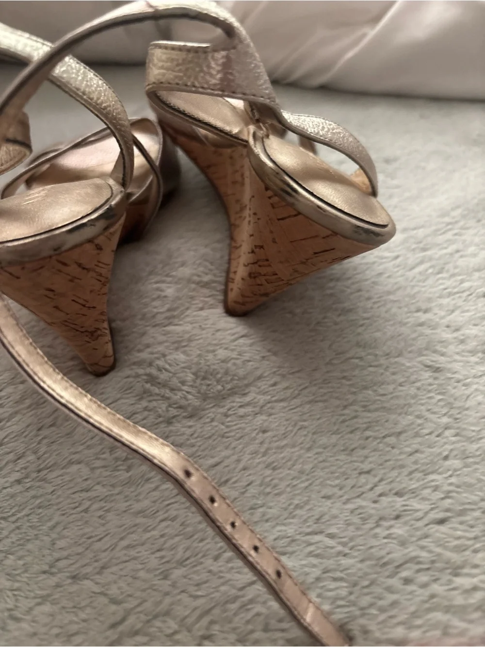 Nine West Metallic Rose Gold Crisscross Wedge Sandals